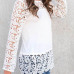Stylish Round Neck Long Sleeves Lace Trim Patchwork White Polyester Shirts Stylish Round Neck Long Sleeves Lace Trim Patchwork White Polyester Shirts