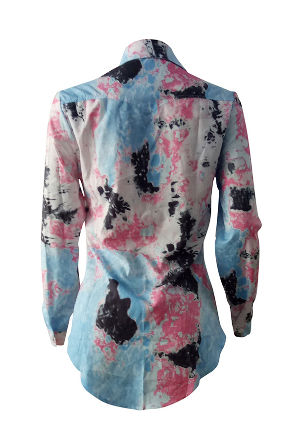  Stylish Turndown Collar Printed Blue Polyester Shirts