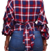  Trendy V Neck Dew Shoulder Plaids Red Polyester Shirts