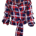  Trendy V Neck Dew Shoulder Plaids Red Polyester Shirts