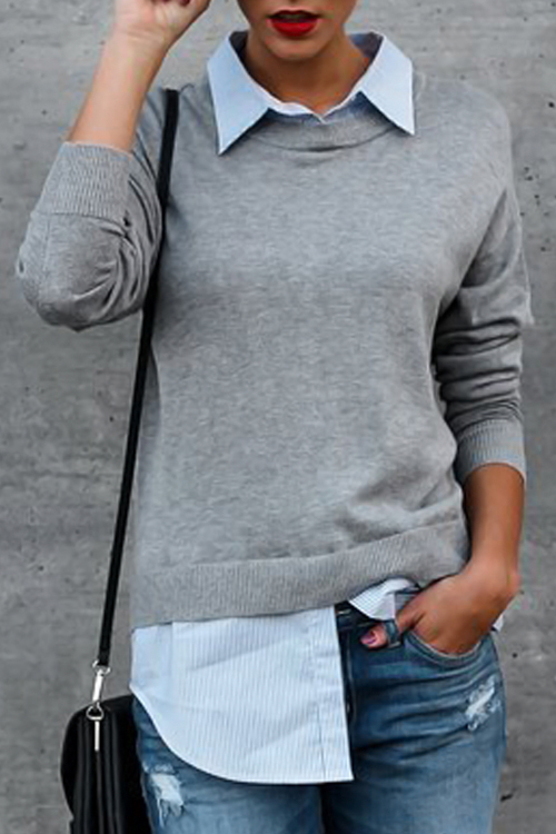  Turndown Collar Irregular Shirts