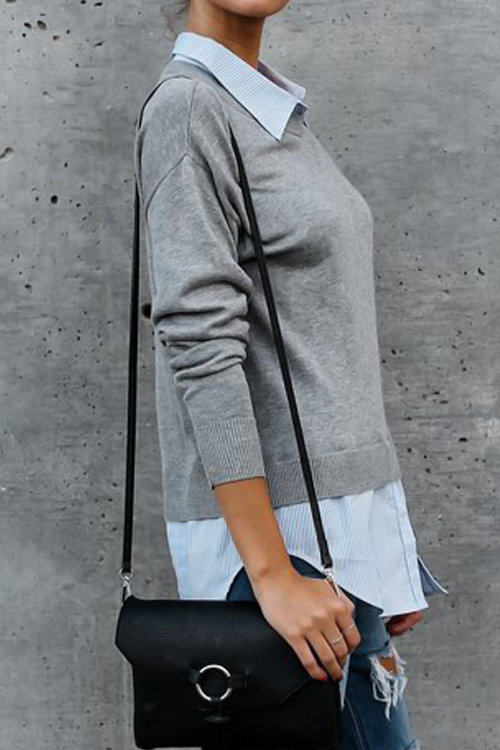  Turndown Collar Irregular Shirts