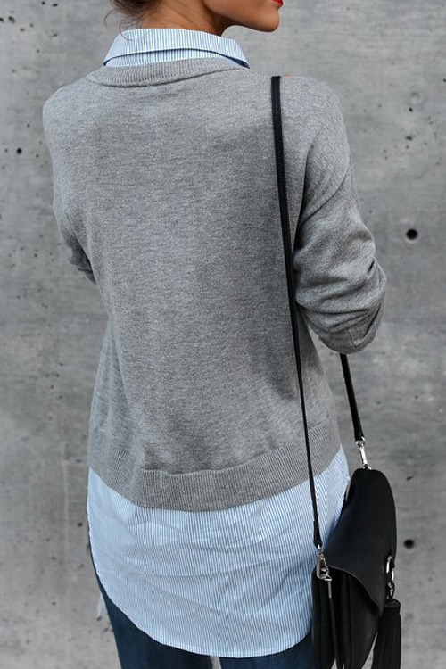  Turndown Collar Irregular Shirts