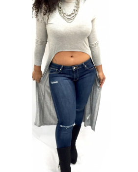 Contracted Style Mandarin Collar Long Sleeves Asymmetrical White Blending Blouses