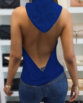 Leisure Backless Royalblue Polyester Shirts