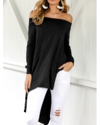 Leisure Dew Shoulder Asymmetrical Black Cotton Blends Shirts