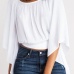 Leisure Round Neck Three Quarter Sleeves Backless White Polyester T-shirt Leisure Round Neck Three Quarter Sleeves Backless White Polyester T-shirt