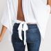 Leisure Round Neck Three Quarter Sleeves Backless White Polyester T-shirt Leisure Round Neck Three Quarter Sleeves Backless White Polyester T-shirt