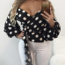 Polyester V Neck Long Sleeve Dot Blouses&Shirts Polyester V Neck Long Sleeve Dot Blouses&Shirts