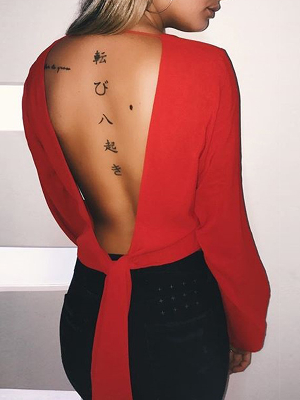 Sexy V Neck Long Sleeves Red Chiffon Shirts