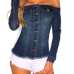 Stylish Dew Shoulder Long Sleeves Single-breasted Blue Denim Shirts Stylish Dew Shoulder Long Sleeves Single-breasted Blue Denim Shirts