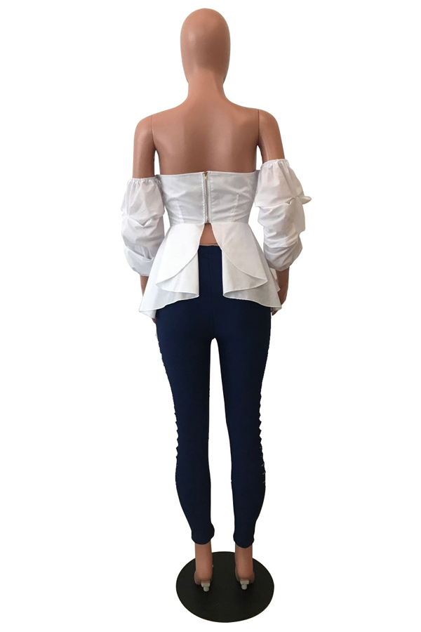 Stylish Dew Shoulder Zipper Design White Cotton Shirts