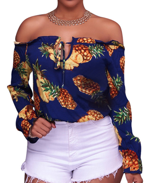 Stylish Long Sleeves Pineapple Printing Knitting Tops Stylish Long Sleeves Pineapple Printing Knitting Tops