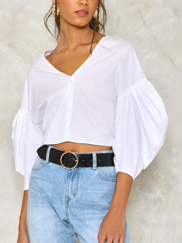 Stylish V Neck White Cotton Shirts