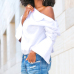 Trendy Dew Shoulder White Imitated Silk Shirts