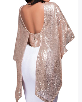 Trendy Round Neck Sleeveless Backless Gold Polyester Blousing Blouse