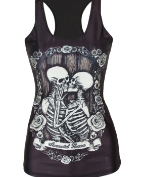 Leisure Round Neck Skull Printing Black Polyester Tank Top Leisure Round Neck Skull Printing Black Polyester Tank Top
