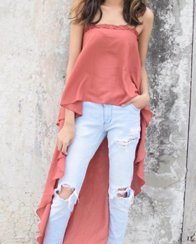 Stylish Asymmetrical Pink Polyester Tank Top Stylish Asymmetrical Pink Polyester Tank Top