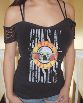 Sexy Dew Shoulder Printed Black Knitting T-shirt Sexy Dew Shoulder Printed Black Knitting T-shirt