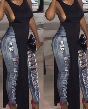 Sexy Round Neck Hollow-out Black Polyester Tank Top Sexy Round Neck Hollow-out Black Polyester Tank Top