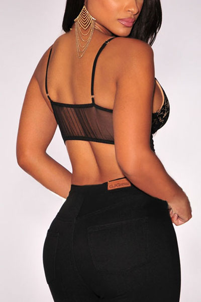 Sexy Spaghetti Strap Black Lace Padded Bralette Top