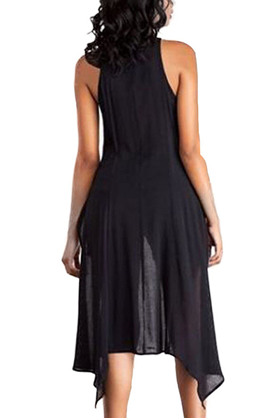 Stylish Turndown Collar Asymmetrical Black Chiffon Shirts