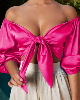 Women's dress colored ding to wipe the chest in the sleeve sexy bare shoulder rabbit knot V collar vest #95122