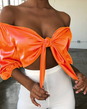 Women's dress colored ding to wipe the chest in the sleeve sexy bare shoulder rabbit knot V collar vest #95123