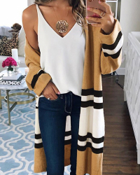  Euramerican Long Sleeves Patchwork Yellow Cotton Cardigans