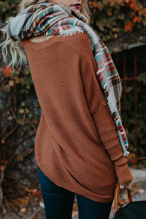  Euramerican Round Neck Asymmetrical Brown Acrylic  Sweaters