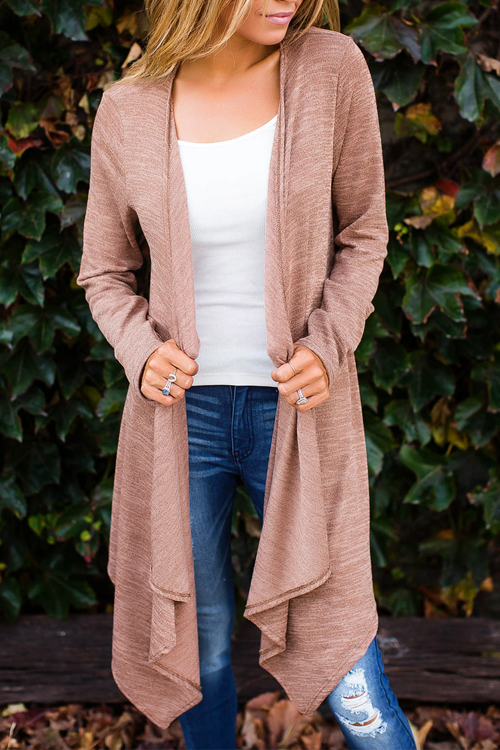  Euramerican Turndown Collar Long Sleeves Asymmetrical Cotton Blends Cardigans 