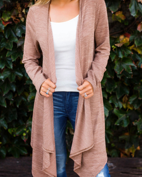  Euramerican Turndown Collar Long Sleeves Asymmetrical Cotton Blends Cardigans 