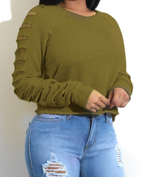  Fashionable Round Neck Hollow-out Green Spandex Hoodies