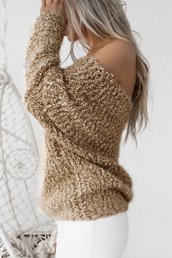  Knitting Bateau Neck Long Sleeve Regular Pullovers Sweaters & Cardigans