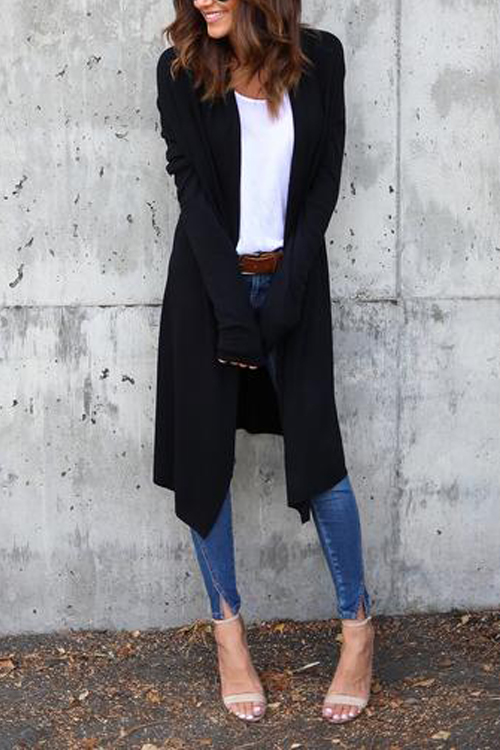  Leisure Long Sleeves Black Cotton Cardigans