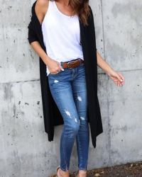  Leisure Long Sleeves Black Cotton Cardigans