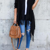 Leisure Tassel Design Black Cotton Cardigans Leisure Tassel Design Black Cotton Cardigans