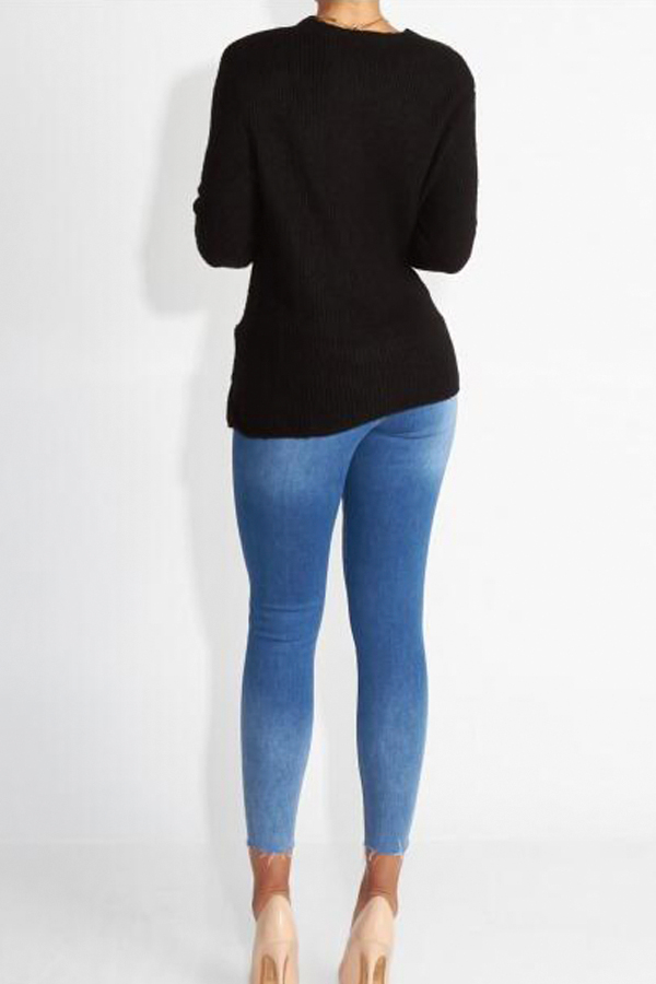  Sexy Deep V Neck Black Cotton Sweaters