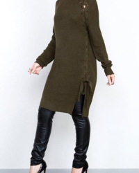  Stylish Round Neck Hollow-out Army Green Cotton Sweaters 