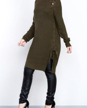  Stylish Round Neck Hollow-out Army Green Cotton Sweaters 