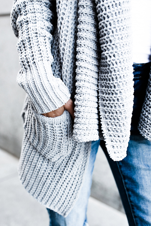  Trendy Long Sleeves Grey  Acrylic Cardigans