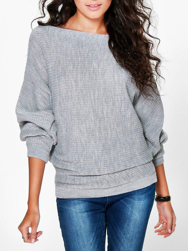 Euramerican Round Neck Long Sleeves Grey Cotton Sweaters