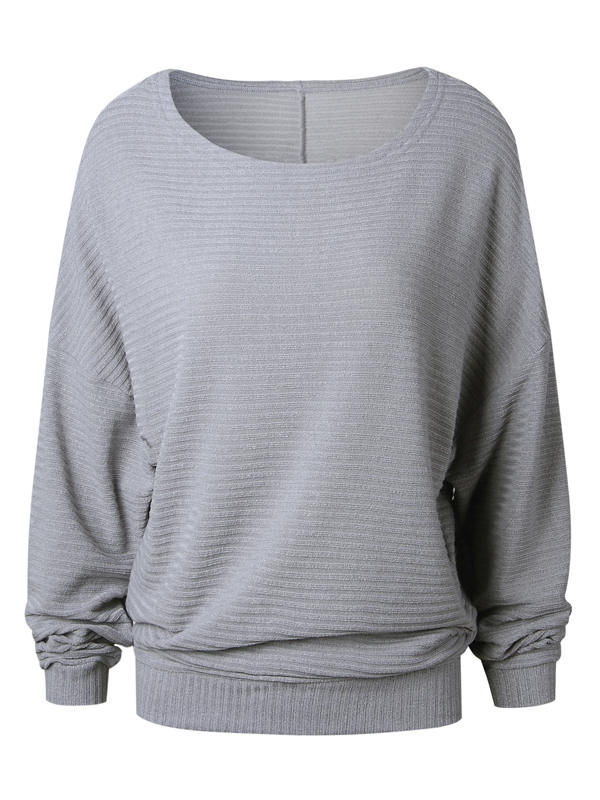 Euramerican Round Neck Long Sleeves Grey Cotton Sweaters