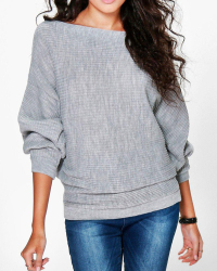 Euramerican Round Neck Long Sleeves Grey Cotton Sweaters