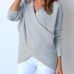 Euramerican V Neck Long Sleeves Asymmetrical Grey Cotton Sweaters Euramerican V Neck Long Sleeves Asymmetrical Grey Cotton Sweaters