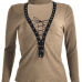 Sexy Deep V Neck Hollow-out Khaki Knitting Sweaters