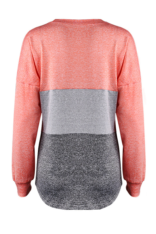  Color Splicing Long Sleeves Casual T-shirt