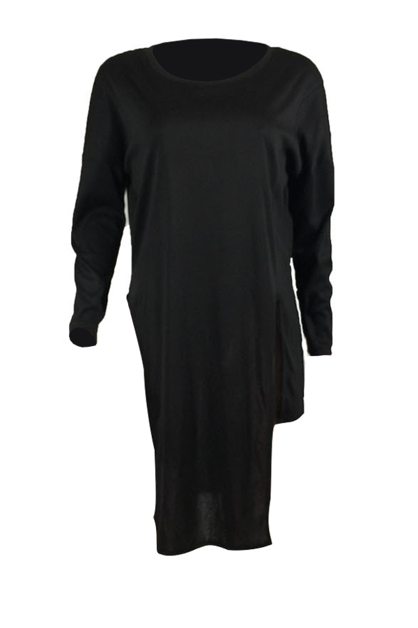  Euramerican Round Neck Asymmetrical Black Velvet T-shirt