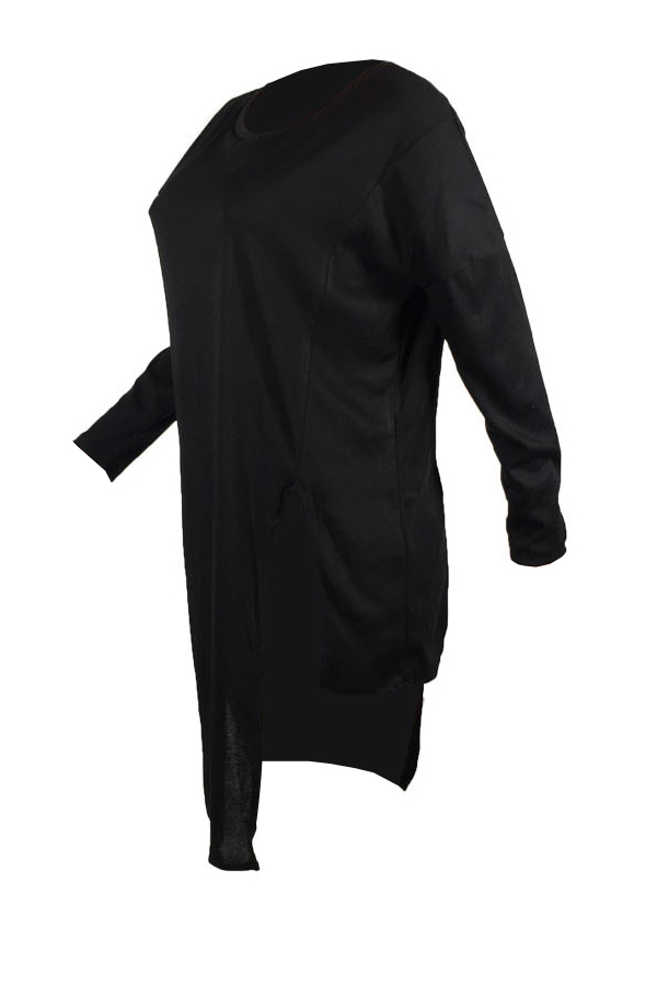  Euramerican Round Neck Asymmetrical Black Velvet T-shirt