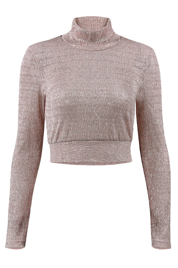  Euramerican Turtleneck See-Through Pink Polyester T-shirt(Without Bra)